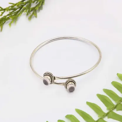 Picture of Pure Silver Bracelet With Natural Rose Quartz/Women/10.5 Gram