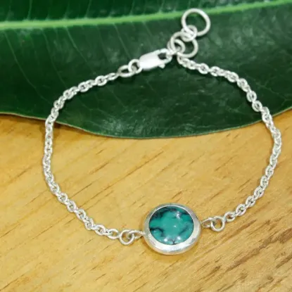 Picture of Turquoise Stoned Pure Silver Bracelet For Women - 7G