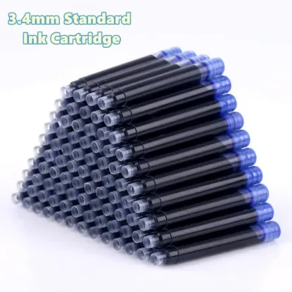 Picture of Pack of 100 Universal Ink Cartridges for Refilling, Standard Cartridges for Fountain Pens, Bore Diameter, Refill Fountain Pen Ink Cartridges (Blue Cartridges)