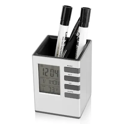 Picture of Table Clock With Pen Holder Cube Desk Stand