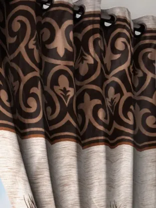 Picture of 2 Pieces Garden Panel Eyelet Polyester Door curtains - 7 Feet, Brown