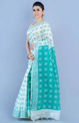 Picture of Printed Sambalpuri Cotton Silk Saree (Green)