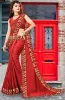 Picture of Printed Banarasi Lycra Blend, Chiffon Saree (Red, Orange)