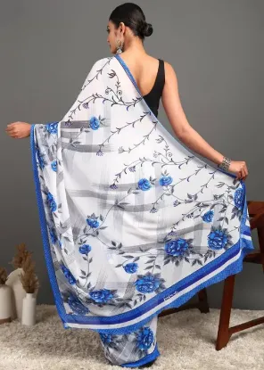 Picture of Polka Print Bollywood Georgette Saree (White)