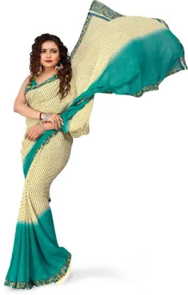 Picture of Printed, Paisley, Ombre, Floral Print Daily Wear Georgette Saree (Light Blue, Cream)