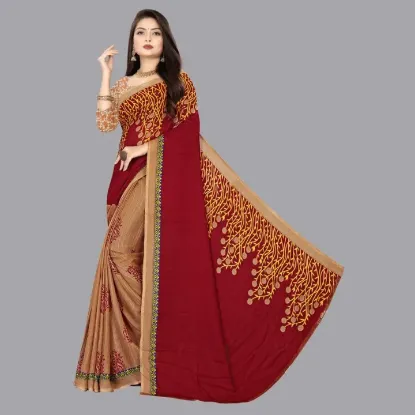 Picture of Floral Print Daily Wear Georgette Saree (Beige)